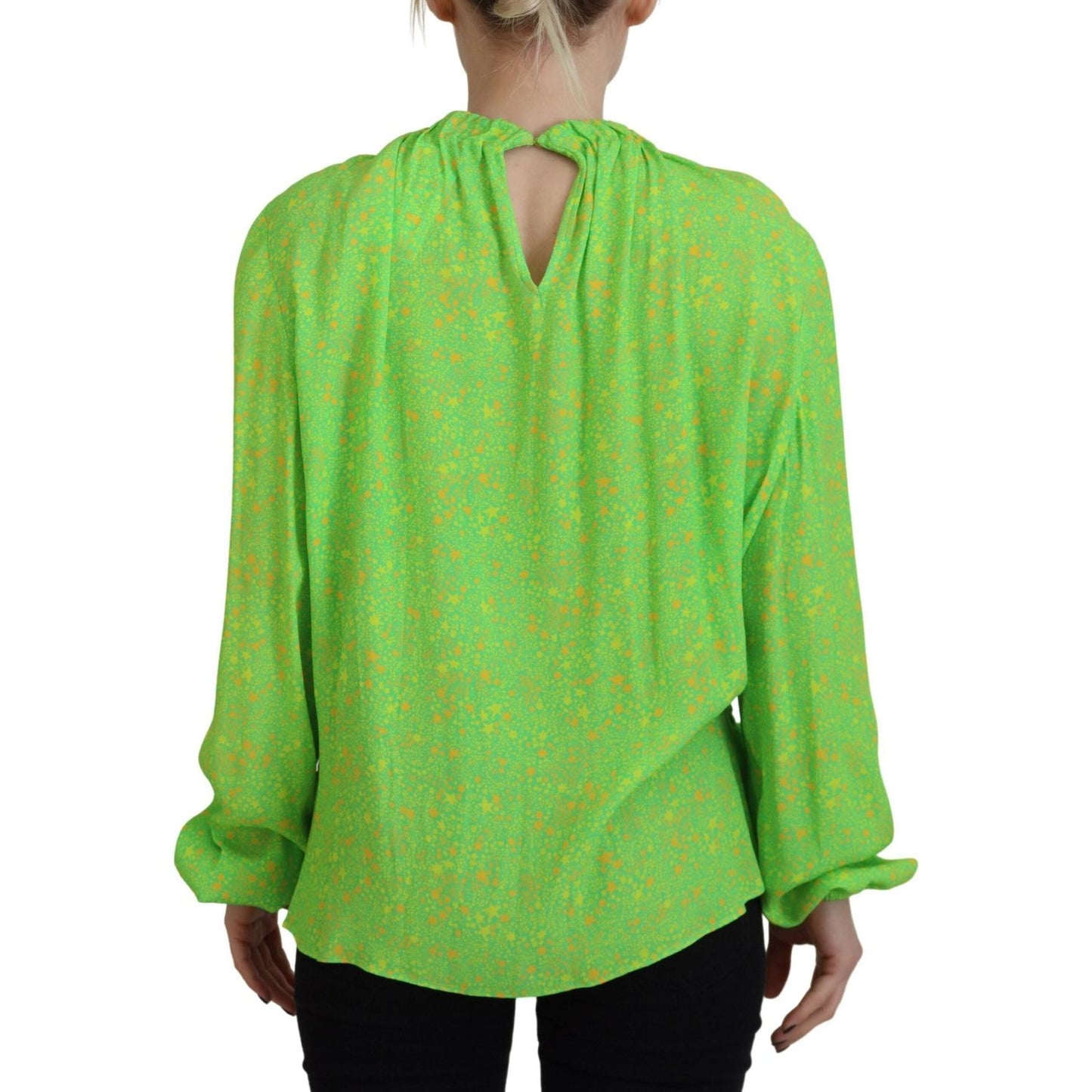 Dsquared² Green Stars Print Viscose Long Sleeves Blouse Top green-stars-print-viscose-long-sleeves-blouse-top