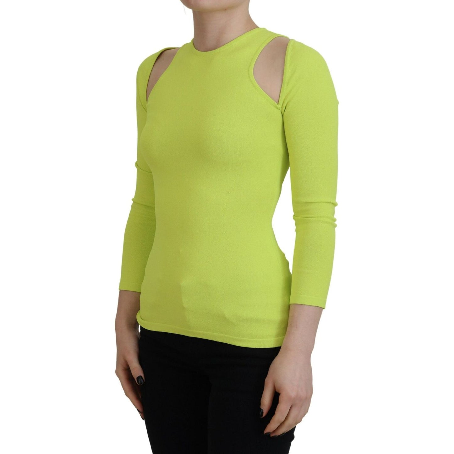 Dsquared² Yellow Green Viscose Open Shoulder Long Sleeves Top yellow-green-viscose-open-shoulder-long-sleeves-top