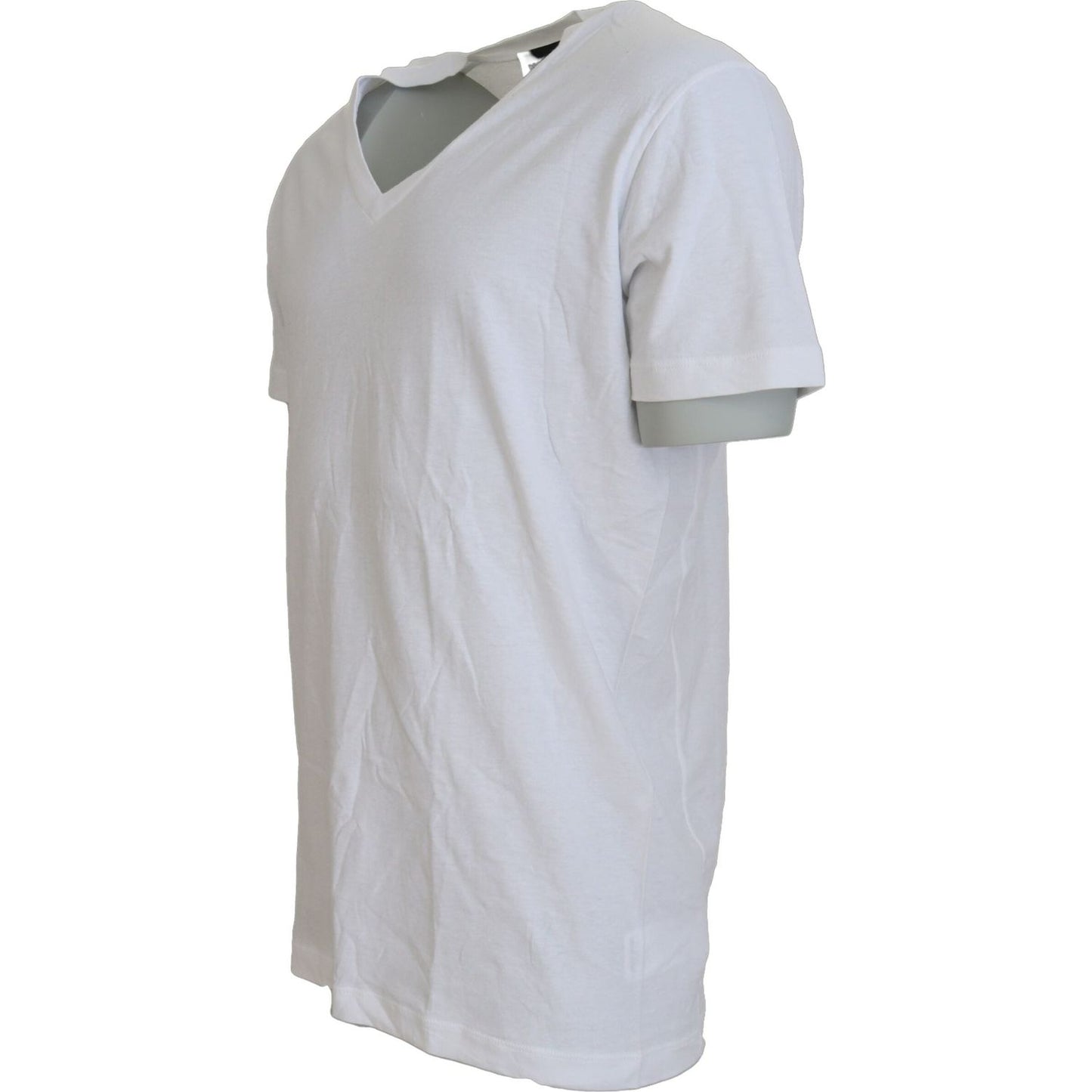 Dsquared² White Cotton Linen Short Sleeves V-neck T-shirt white-cotton-linen-short-sleeves-v-neck-t-shirt