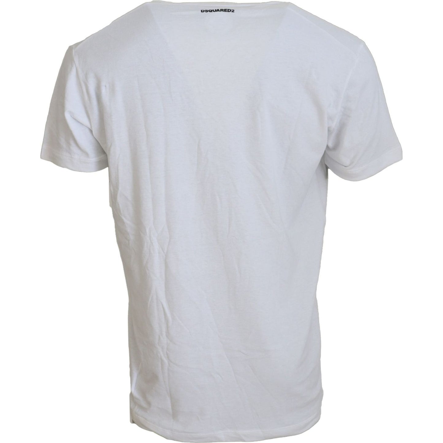 Dsquared² White Cotton Linen Short Sleeves V-neck T-shirt white-cotton-linen-short-sleeves-v-neck-t-shirt