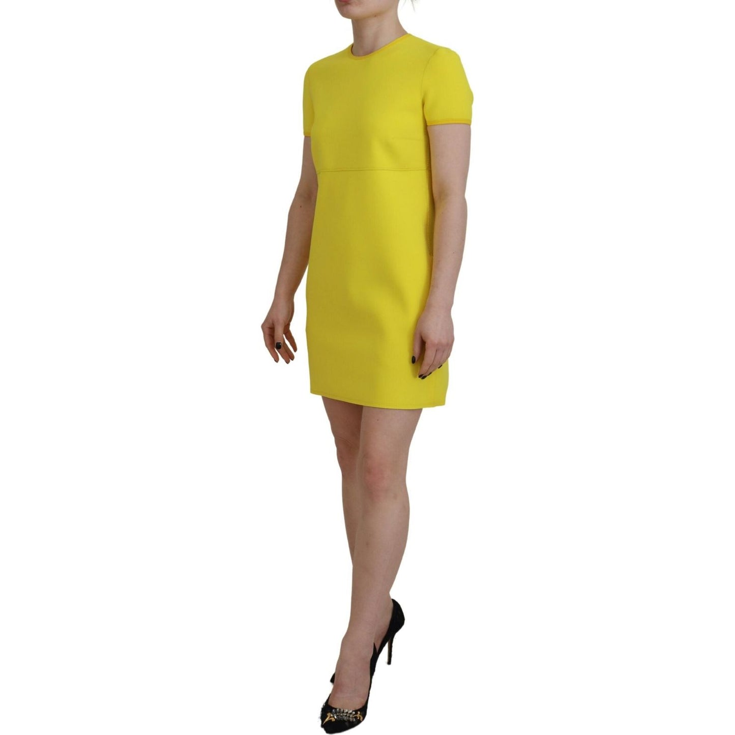 Dsquared² Yellow Nylon Short Sleeves Round Neck Mini Dress yellow-nylon-short-sleeves-round-neck-mini-dress