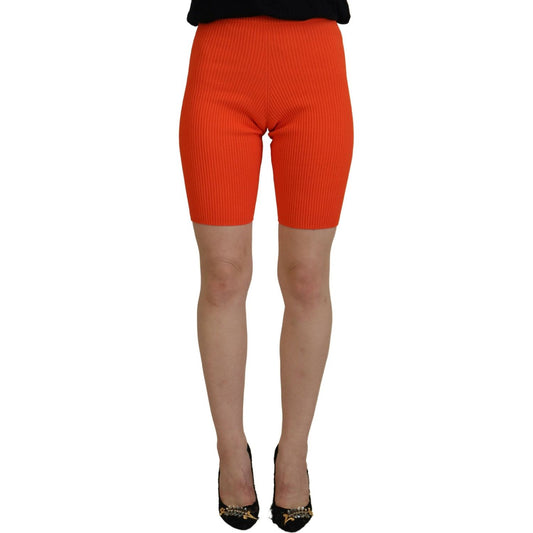 Orange Viscose Mid Waist Slim Fit Bermuda Shorts