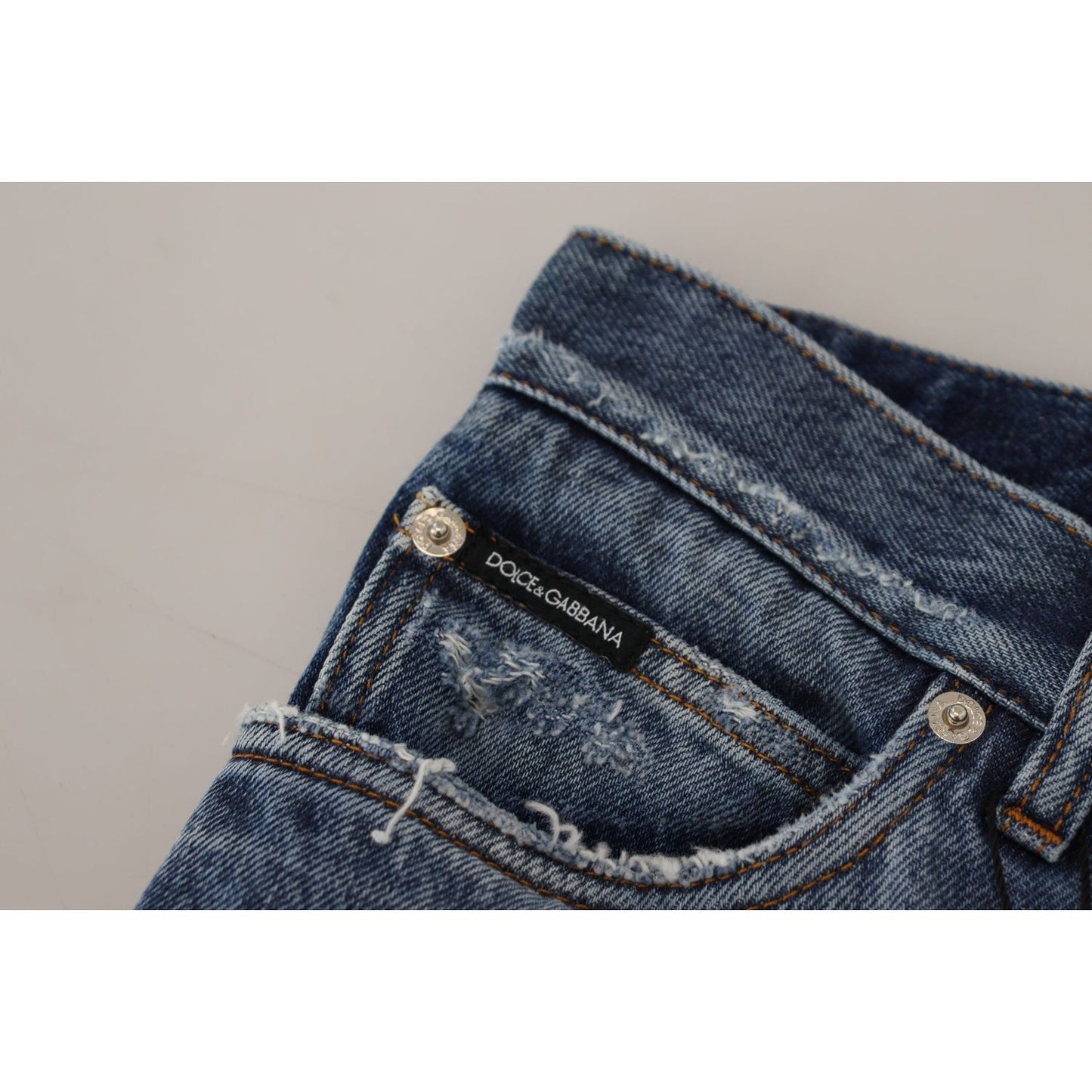Dolce & Gabbana Chic Tattered Denim Pants for the Modern Man blue-cotton-tattered-men-denim-jeans