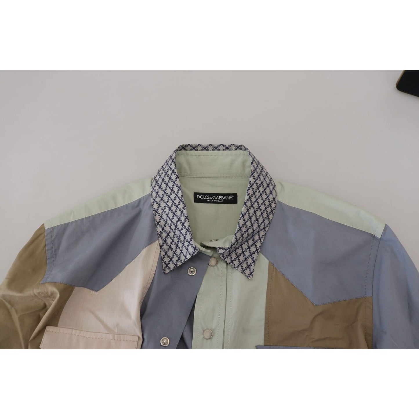 Dolce & Gabbana Multicolor Slim Fit Casual Shirt multicolor-cotton-patchwork-slim-shirt-1