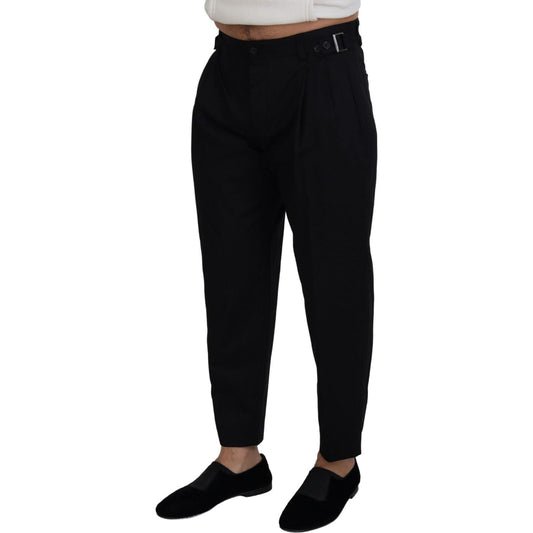 Dolce & Gabbana Sleek Black Italian Designer Pants with Side Buckle black-cotton-chino-formal-pants