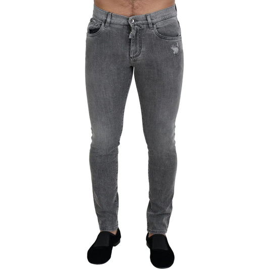 Dolce & Gabbana Chic Grey Washed Denim Pants grey-washed-cotton-skinny-denim-jeans