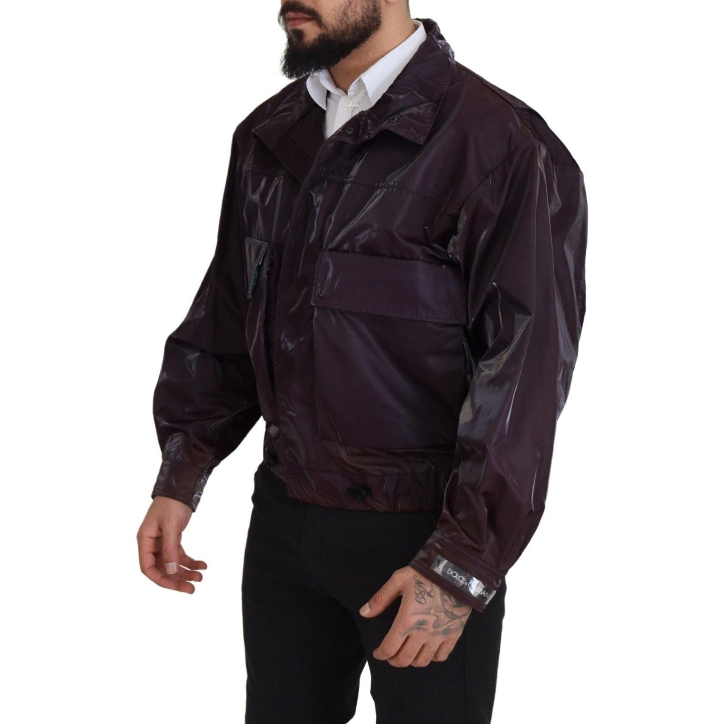 Dolce & Gabbana Elegant Purple Biker Jacket purple-nylon-collared-biker-coat-jacket