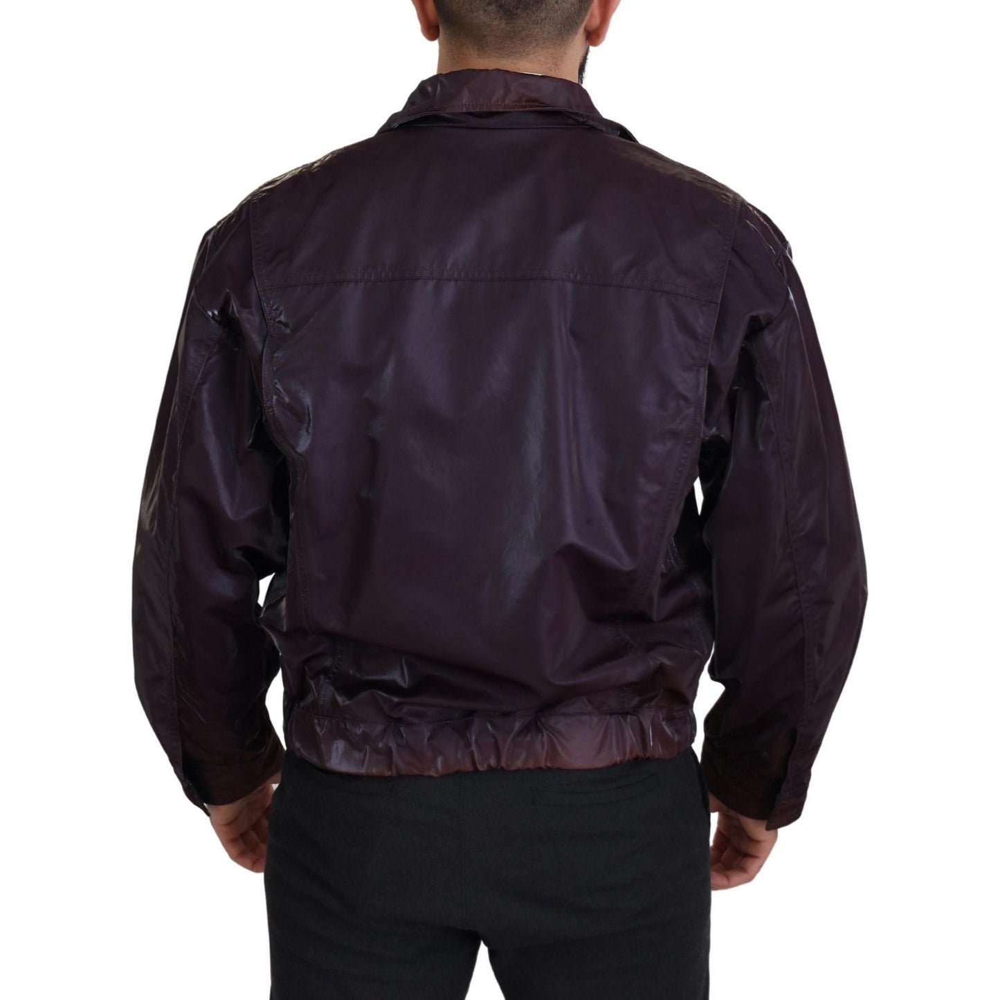 Dolce & Gabbana Elegant Purple Biker Jacket purple-nylon-collared-biker-coat-jacket