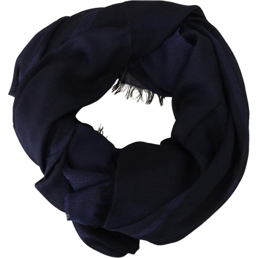 GF Ferre Elegant Fringed Wool Blend Scarf dark-blue-wool-neck-wrap-shawl-fringes-scarf
