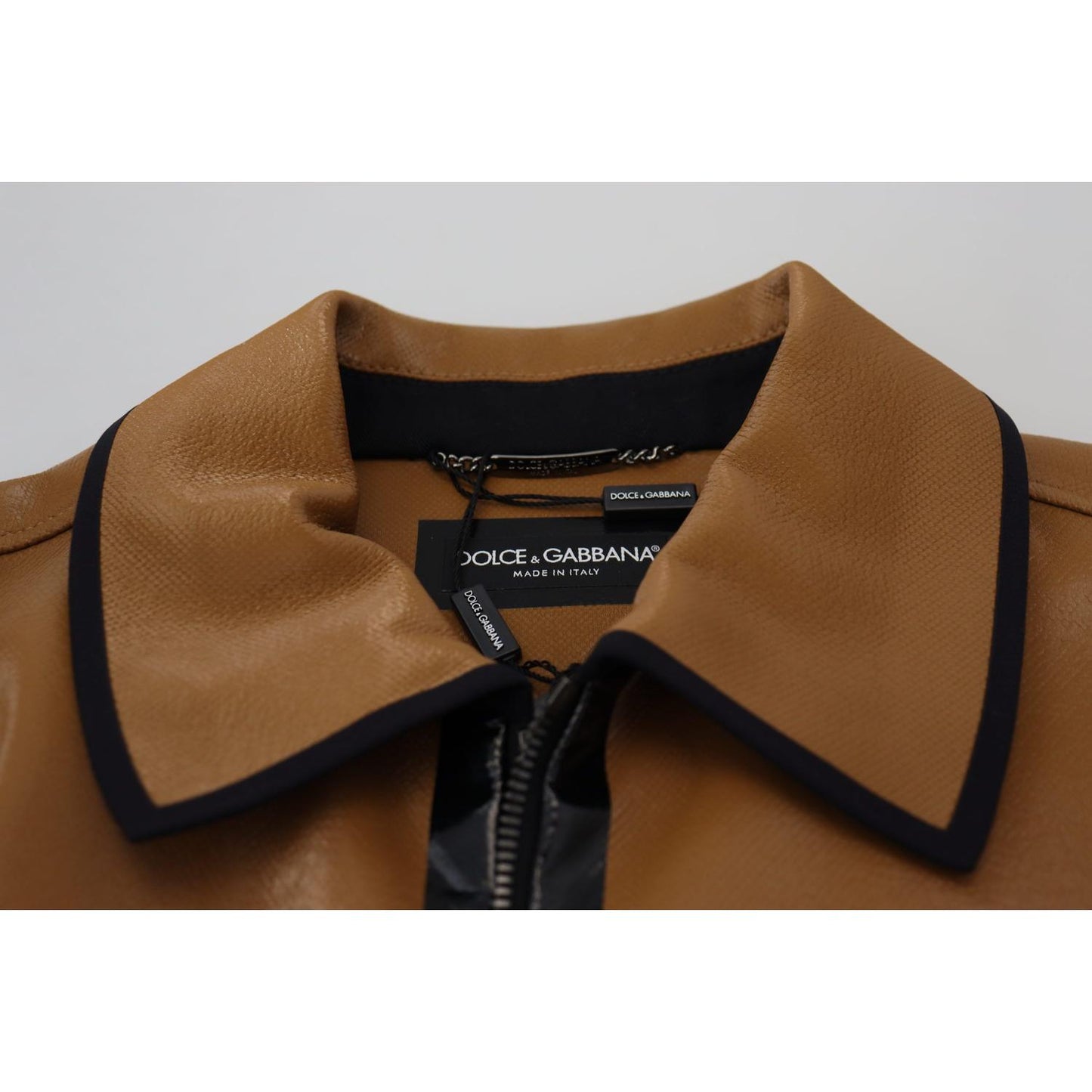 Dolce & Gabbana Elegant Dark Camel Zip Blouson Jacket dark-camel-cotton-full-zip-blouson-jacket