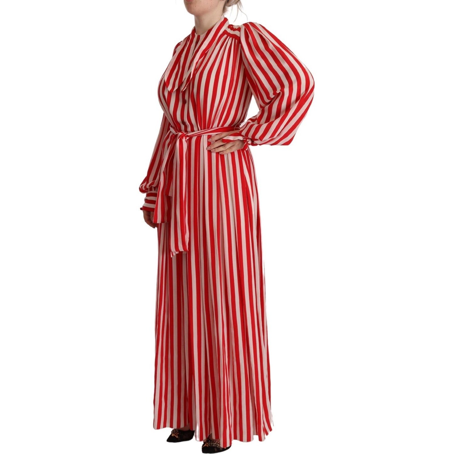 Dolce & Gabbana Elegant Striped Silk Maxi Dress white-red-silk-a-line-shift-gown-dress