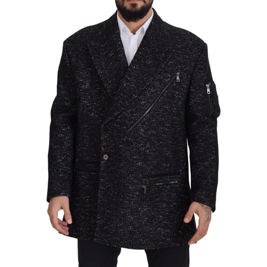 Dolce & Gabbana Sleek Patterned Wool Double Breasted Jacket black-wool-double-breasted-coat-men-jacket-1