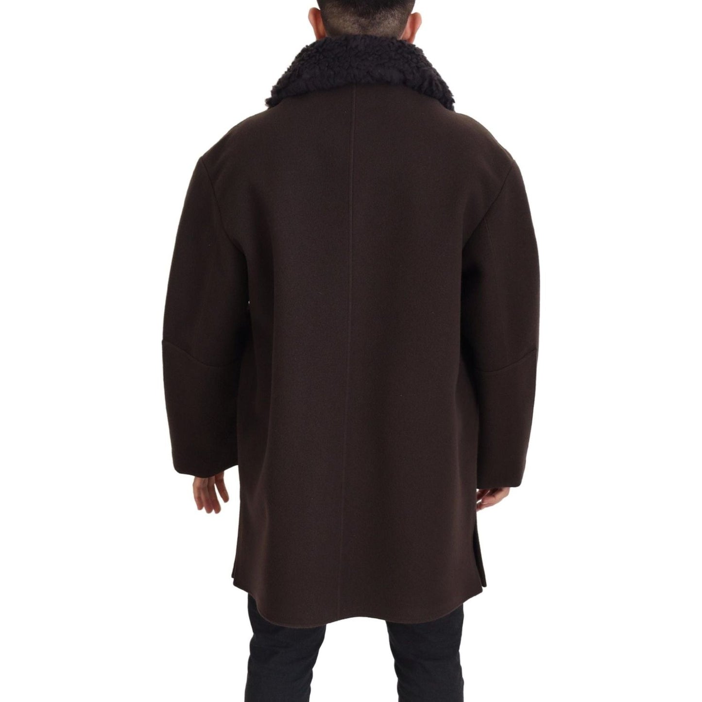 Dolce & Gabbana Elegant Dark Brown Shearling Coat Jacket elegant-dark-brown-shearling-coat-jacket