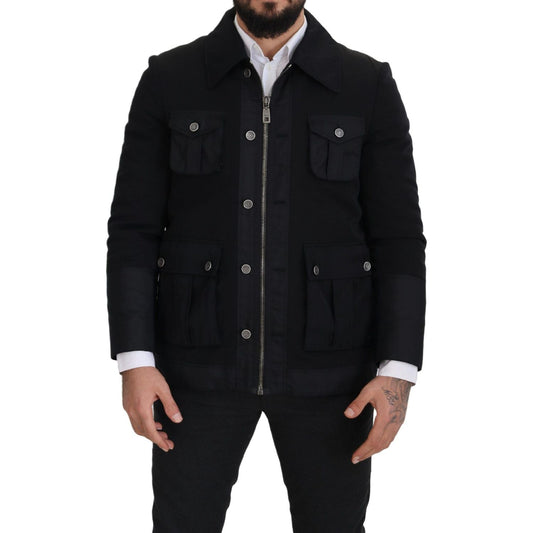 Dolce & Gabbana Elegant Full Zip Black Wool Blend Jacket black-wool-collared-full-zip-jacket