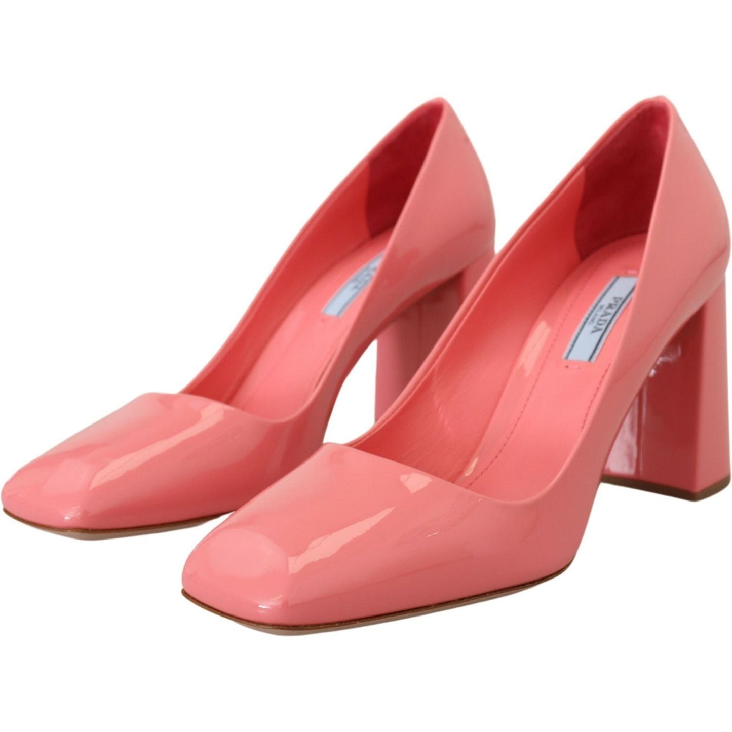 Prada Elegant Square Toe Pink Heels pink-patent-leather-block-heels-pumps-classic