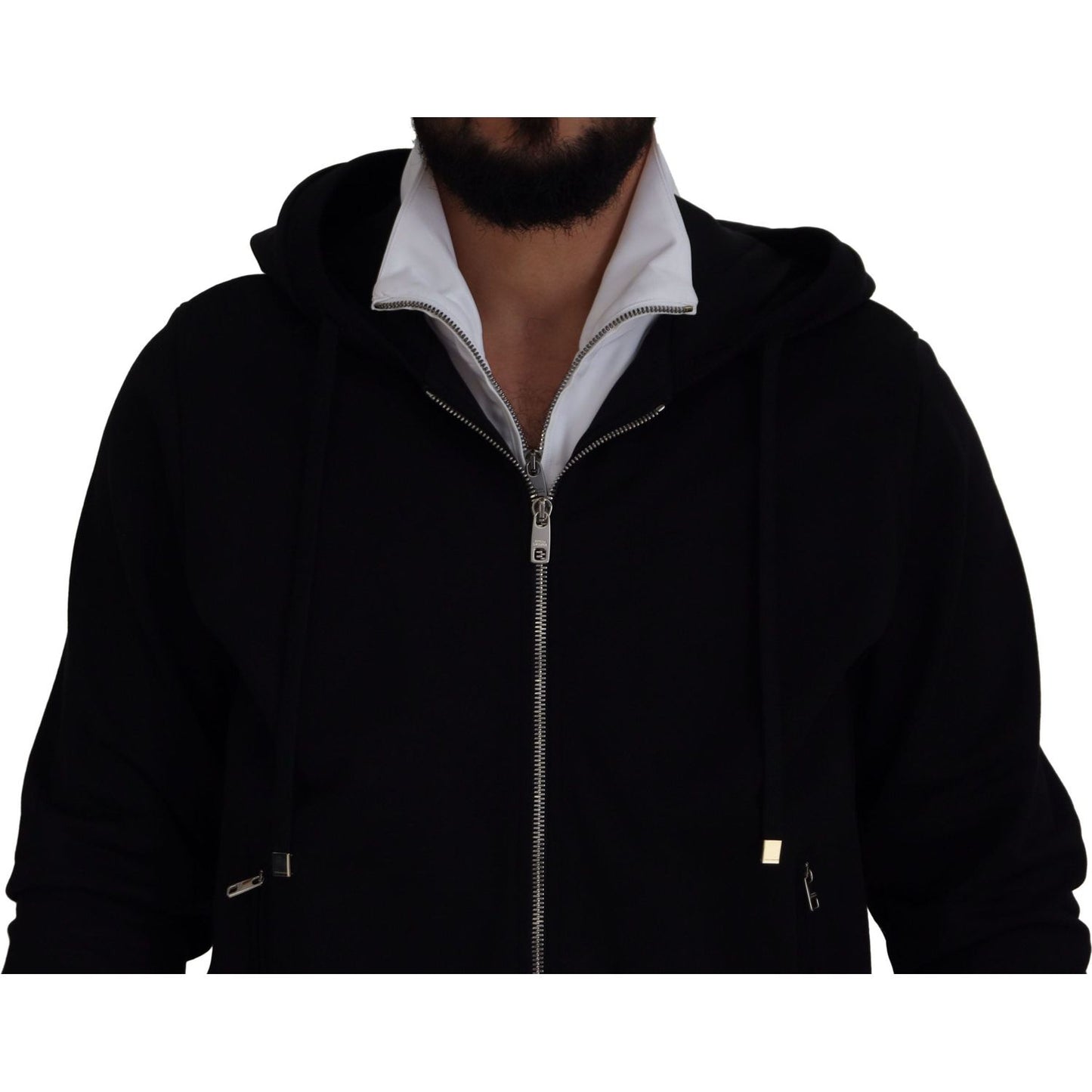 Dolce & Gabbana Elegant Black Bomber Jacket with Hood black-polyester-hooded-full-zip-jacket