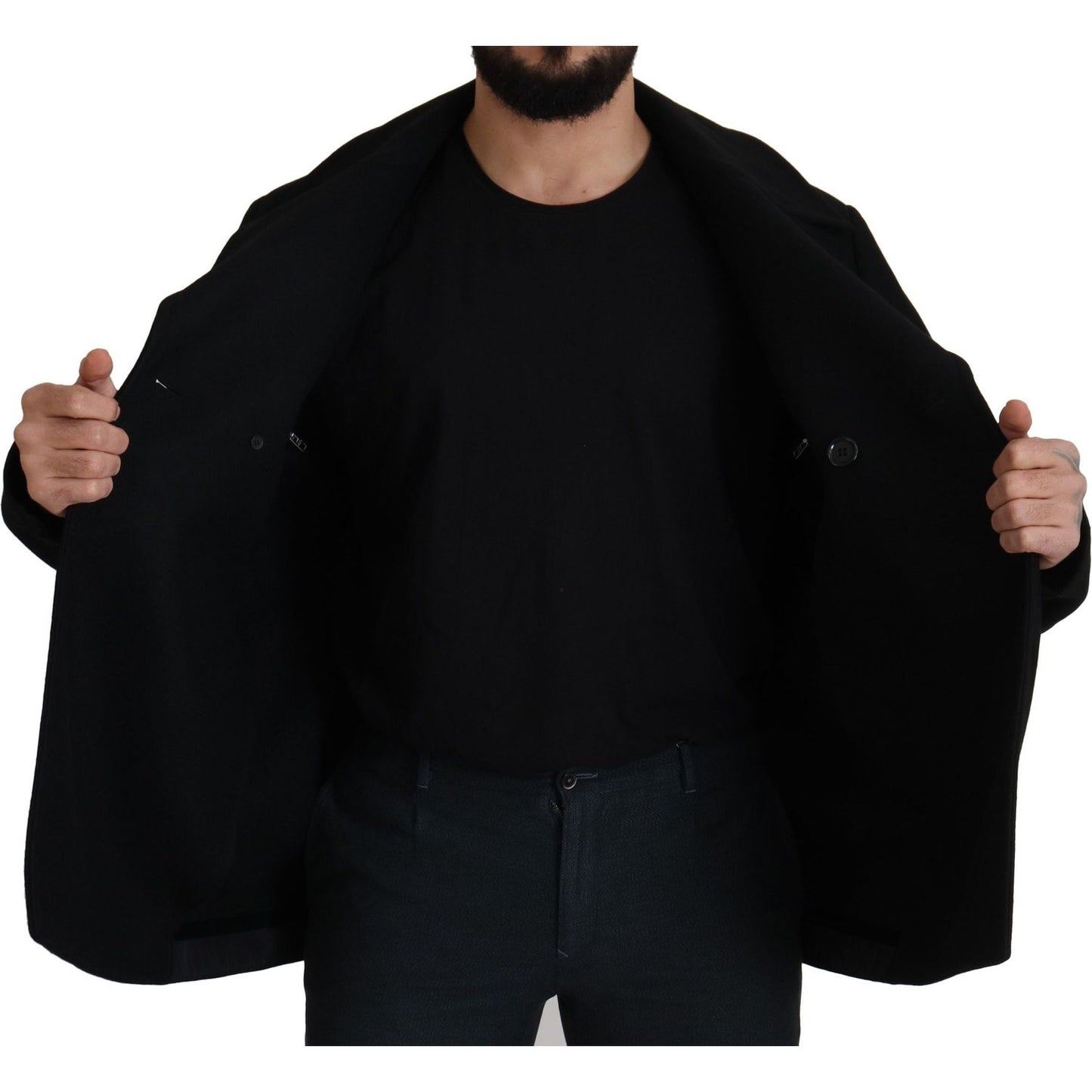 Dolce & Gabbana Elegant Double Breasted Wool Overcoat black-wool-trench-overcoat-jacket