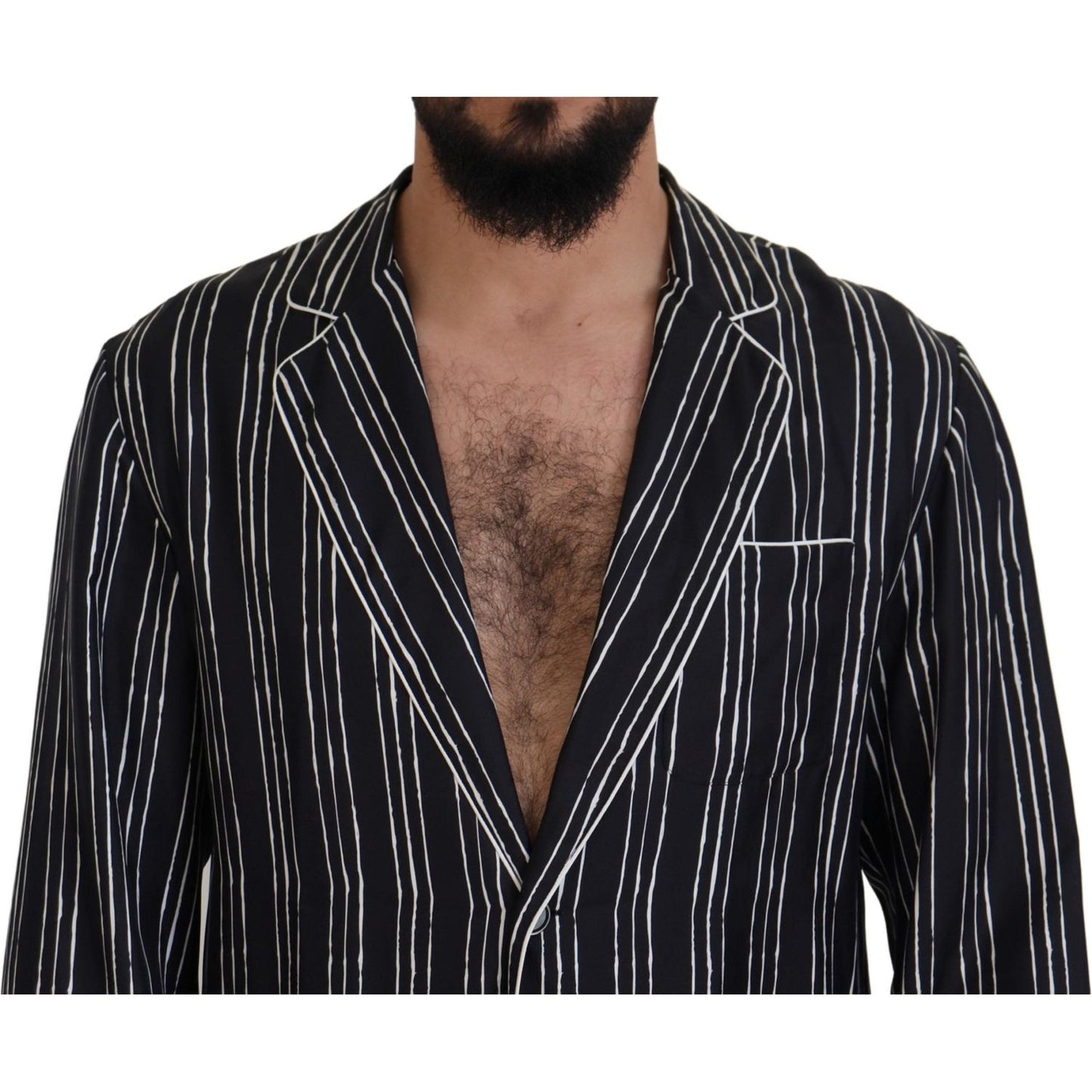 Dolce & Gabbana Elegant Silk Pajama Top Lounge Jacket blue-striped-silk-pajama-shirt-jacket