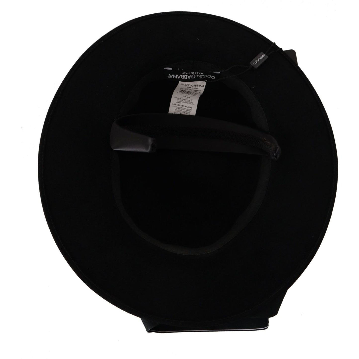 Dolce & Gabbana Elegant Wide Brim Black Hat black-lapil-crystal-heart-feather-brooch-fedora-hat