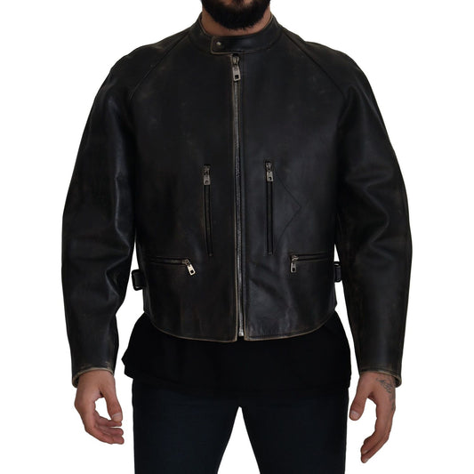 Dolce & GabbanaElegant Black Leather Jacket with Silver DetailsMcRichard Designer Brands£1559.00
