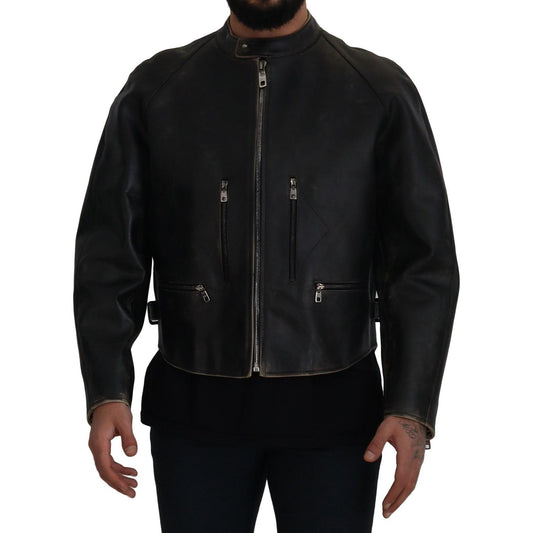 Dolce & GabbanaElegant Black Leather Jacket with Silver DetailsMcRichard Designer Brands£1559.00