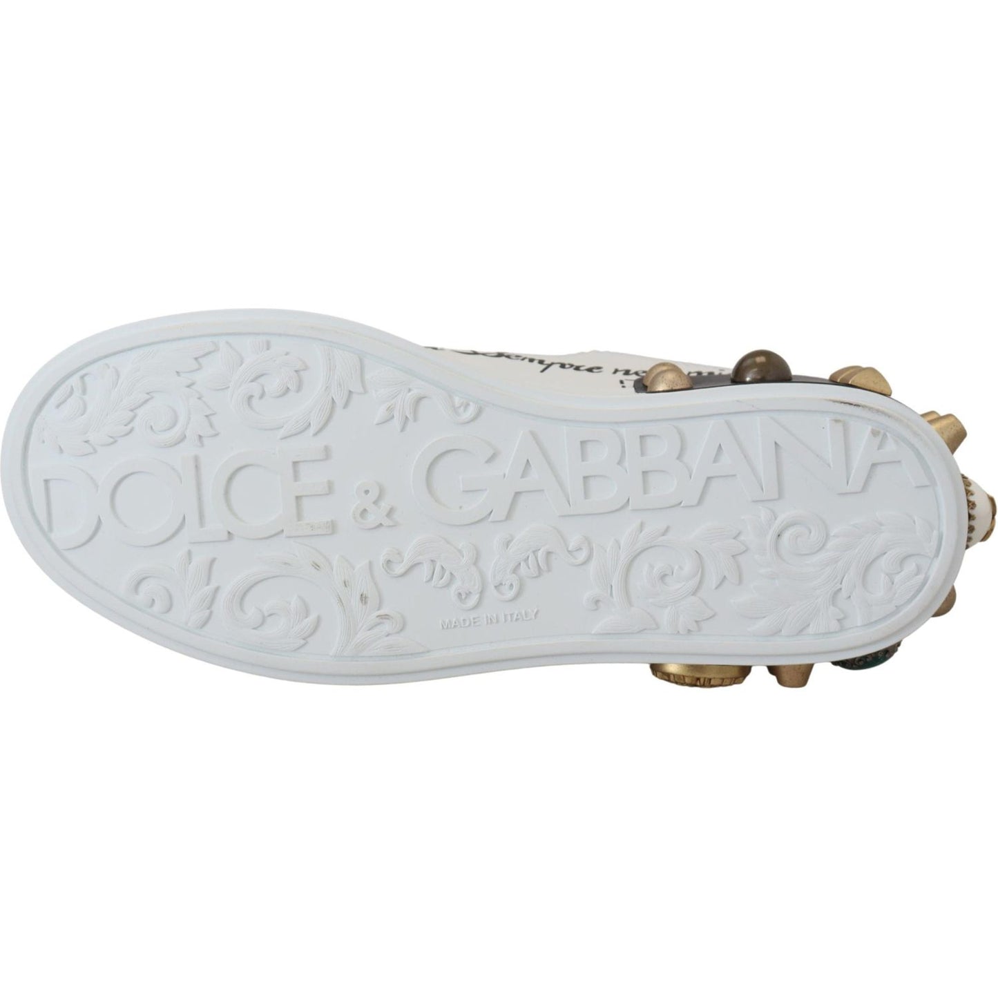 Dolce & Gabbana Queen Crown Chic Leather Sneakers white-leather-crystal-queen-crown-sneakers-shoes