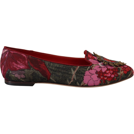 Dolce & Gabbana Multicolor Leather and Fabric Flats with Sacred Heart Patch multicolor-jacquard-sacred-heart-patch-slip-on-shoes