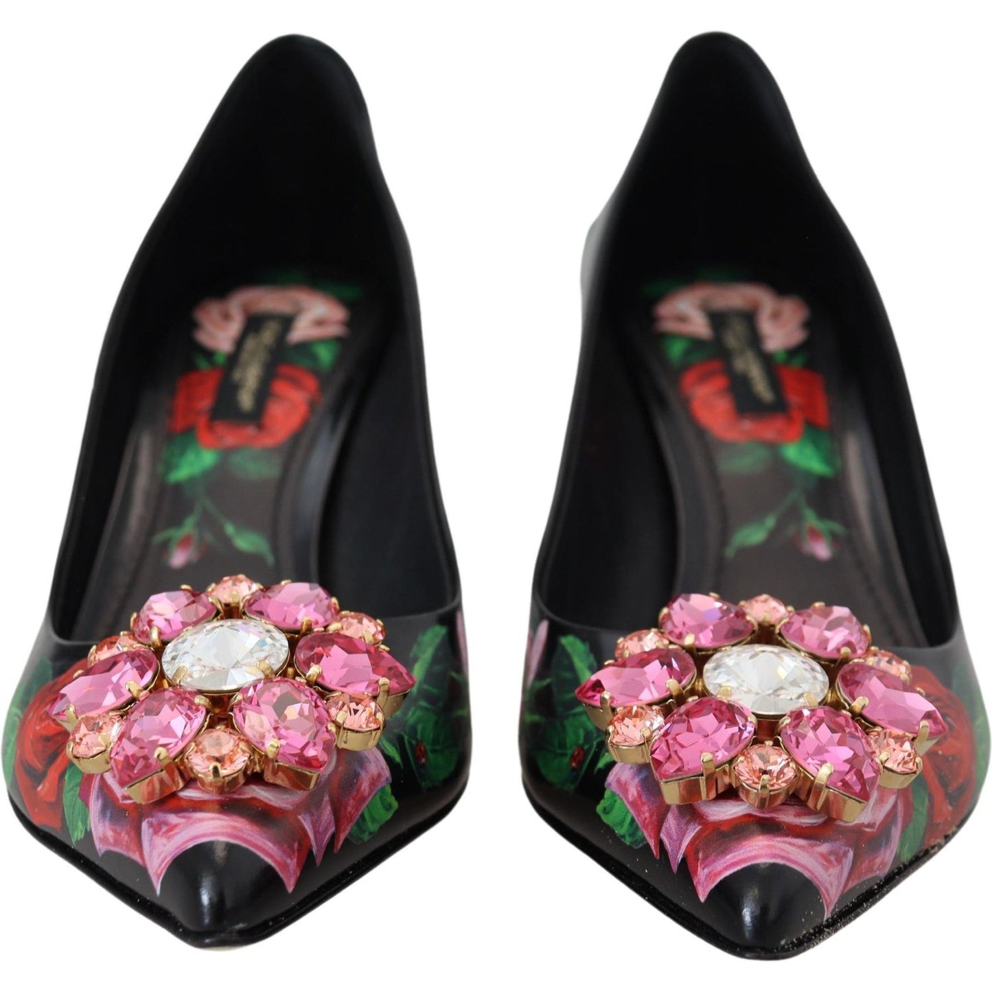 Dolce & Gabbana Elegant Floral Crystal Pumps black-floral-print-crystal-heels-pumps-shoes