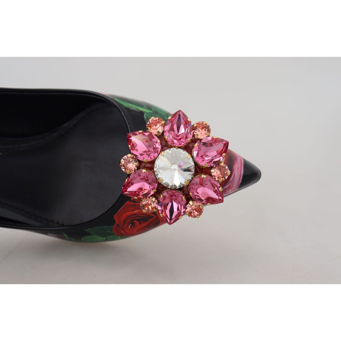 Dolce & Gabbana Elegant Floral Crystal Pumps black-floral-print-crystal-heels-pumps-shoes
