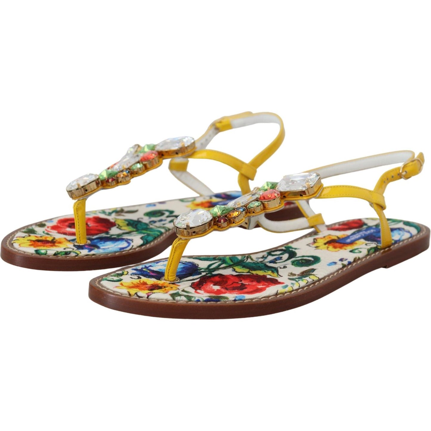 Dolce & Gabbana Majolica Crystal Embellished Leather Sandals multicolor-majolica-crystal-sandals-flip-flop-shoes