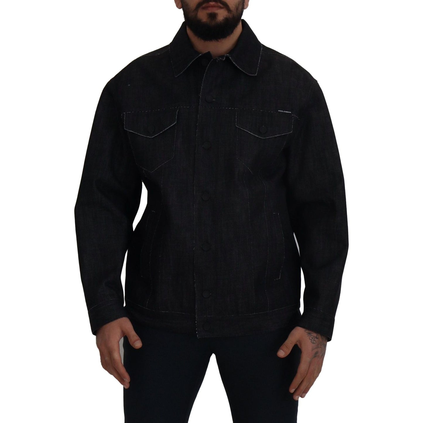 Dolce & Gabbana Elegant Black Denim Jacket black-cotton-full-button-denim-jacket