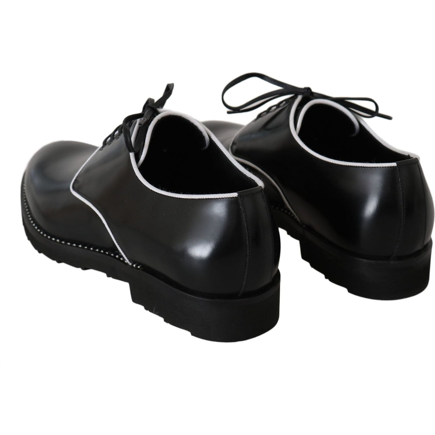 Dolce & Gabbana Elegant Black Leather Derby Dress Shoes black-leather-white-line-dress-derby-shoes