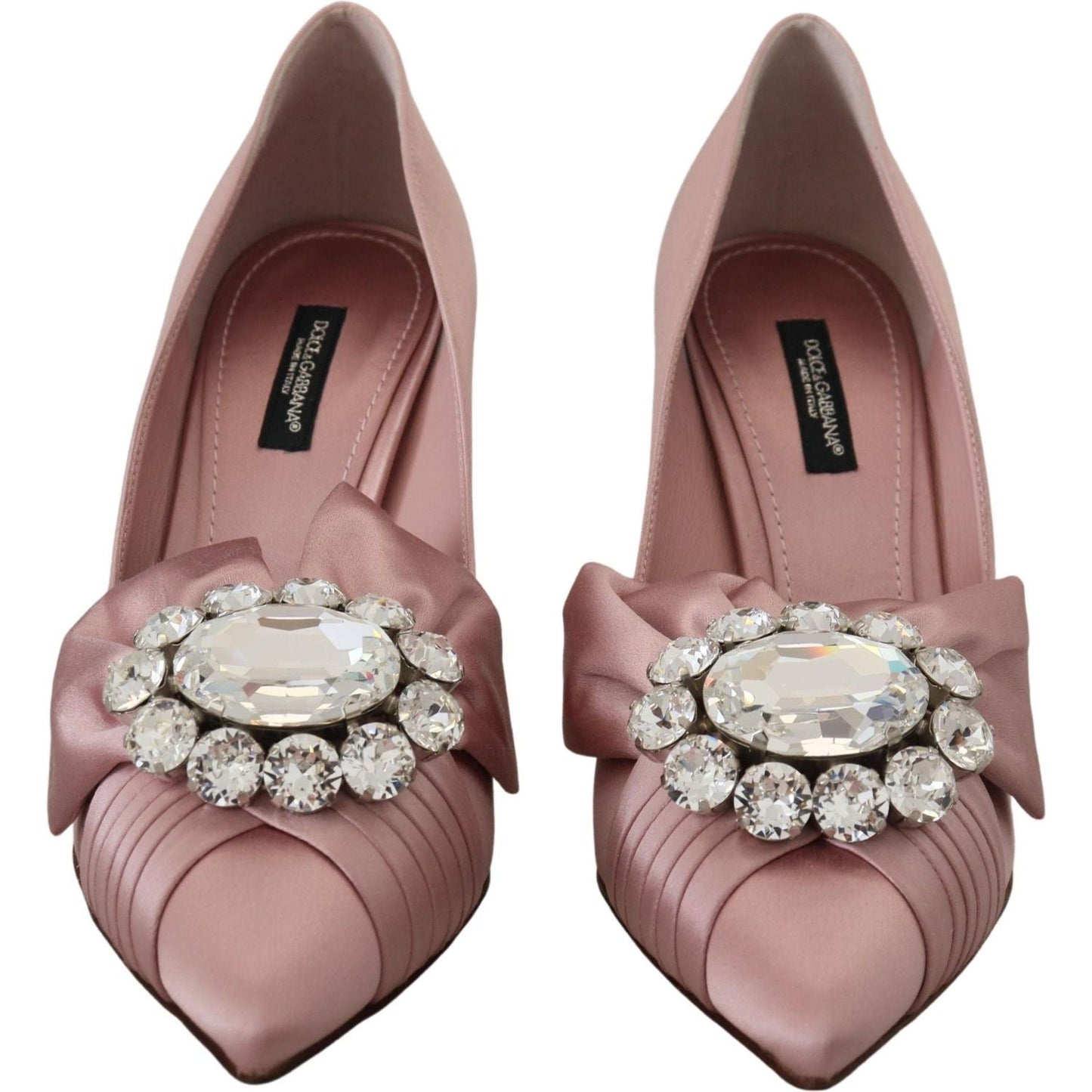 Dolce & Gabbana Crystal-Embellished Silk Bow Pumps pink-silk-clear-crystal-pumps-classic-shoes