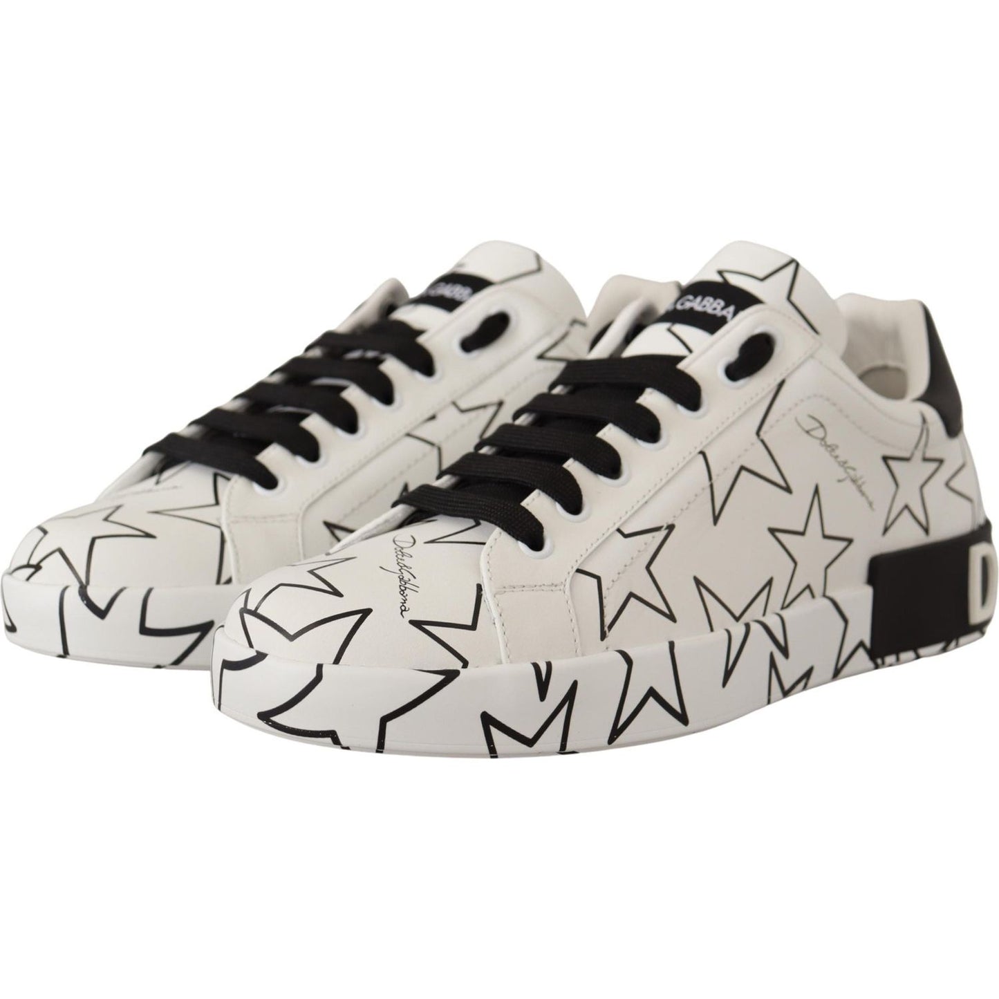 Dolce & Gabbana Elegant Star-Patterned Low-Top Sneakers white-leather-stars-low-top-sneakers-shoes
