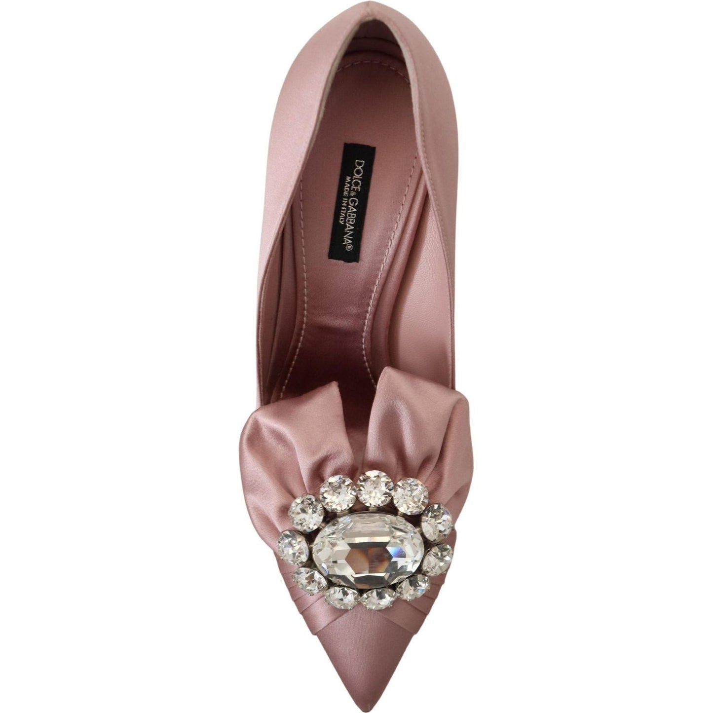 Dolce & Gabbana Crystal-Embellished Silk Bow Pumps pink-silk-clear-crystal-pumps-classic-shoes