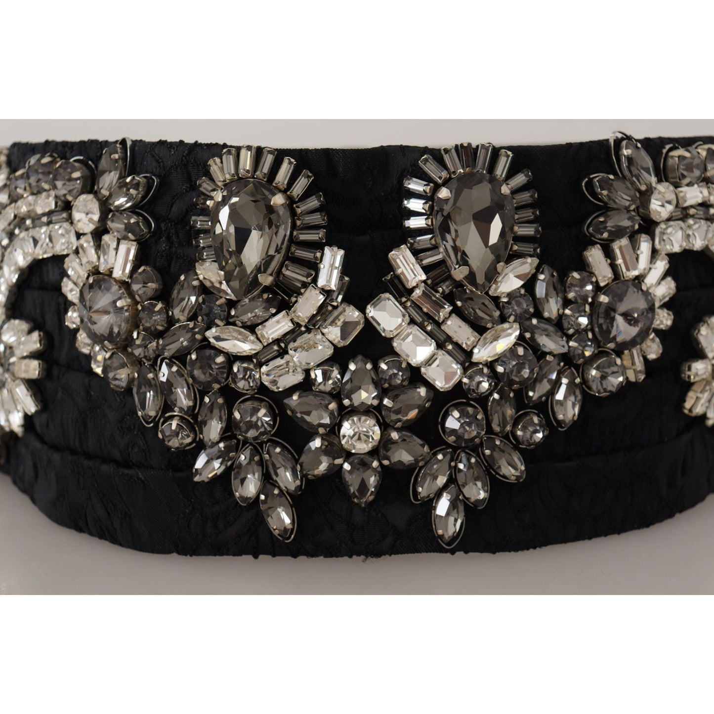 Dolce & Gabbana Elegant Rhinestone-Embellished Silk Belt black-silk-brass-crystal-embellished-waist-belt