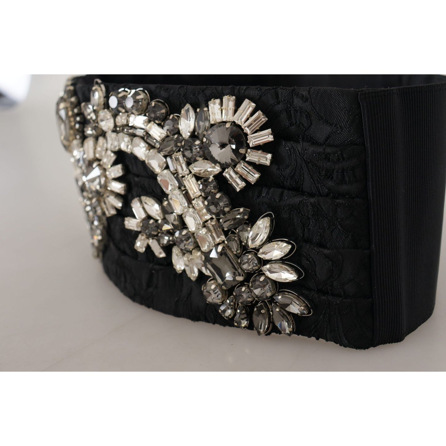 Dolce & Gabbana Elegant Rhinestone-Embellished Silk Belt black-silk-brass-crystal-embellished-waist-belt