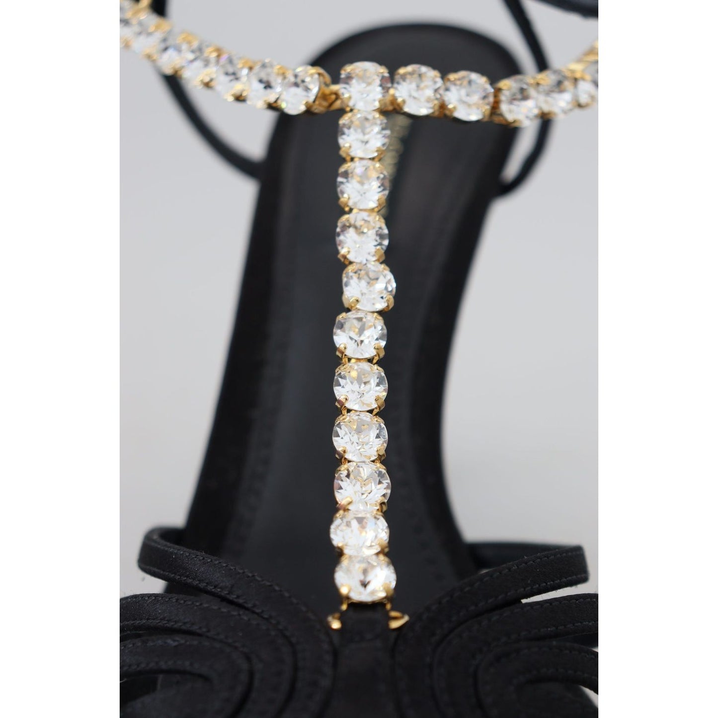 Dolce & Gabbana Elegant Silk Blend Crystal T-Strap Heels black-satin-clear-crystal-t-strap-sandal-shoes