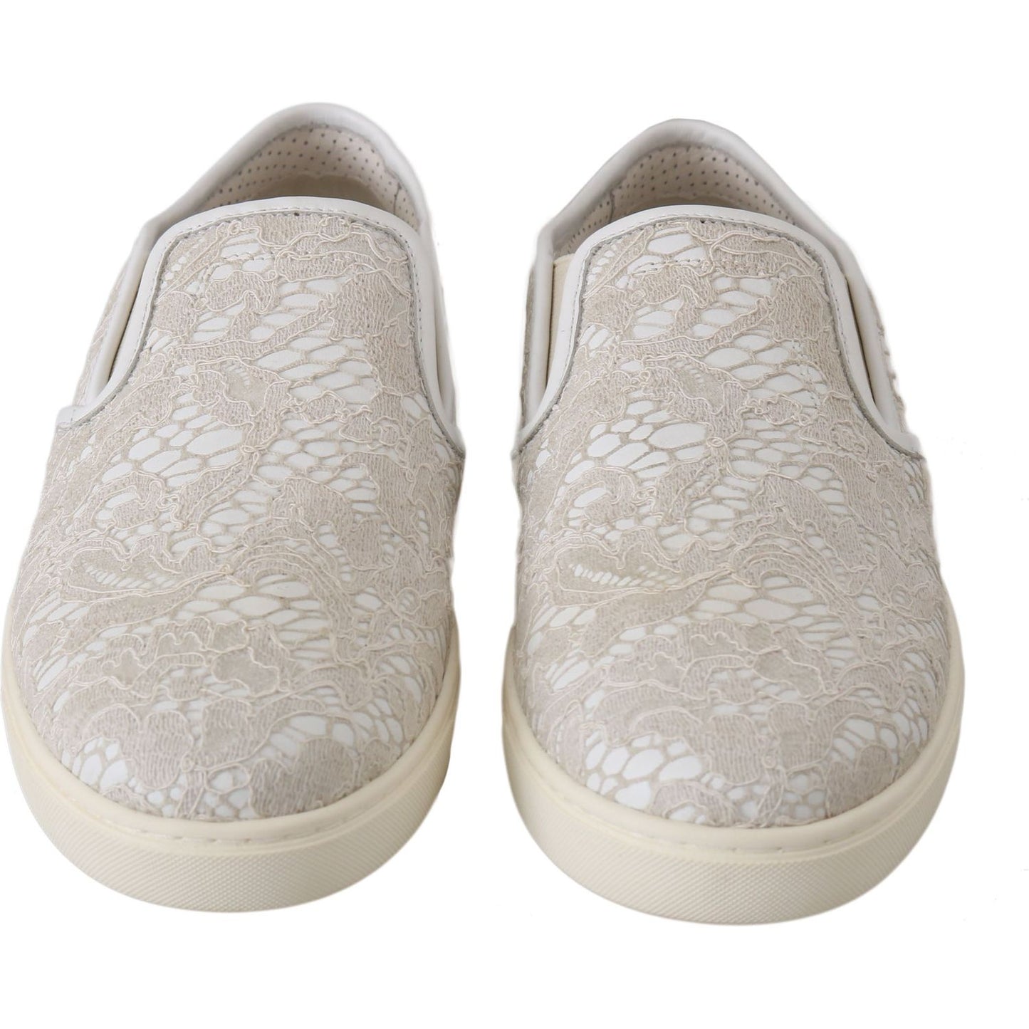 Dolce & Gabbana Elegant Off White Loafers for Ladies WOMAN SNEAKERS white-leather-lace-slip-on-loafers-shoes