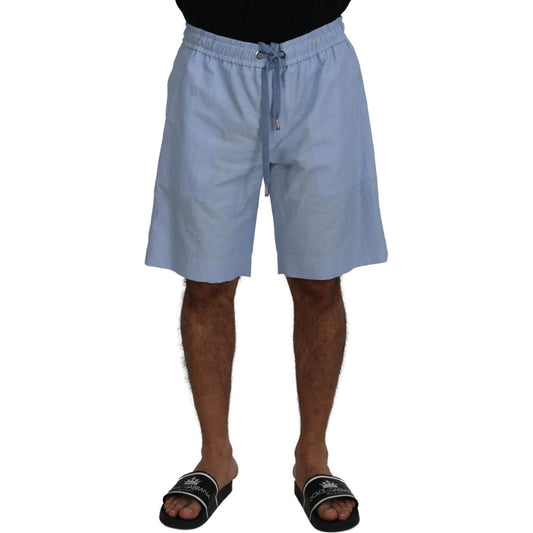 Dolce & Gabbana Elegant Light Blue Linen-Cotton Summer Shorts light-blue-bermuda-mid-waist-casual-shorts