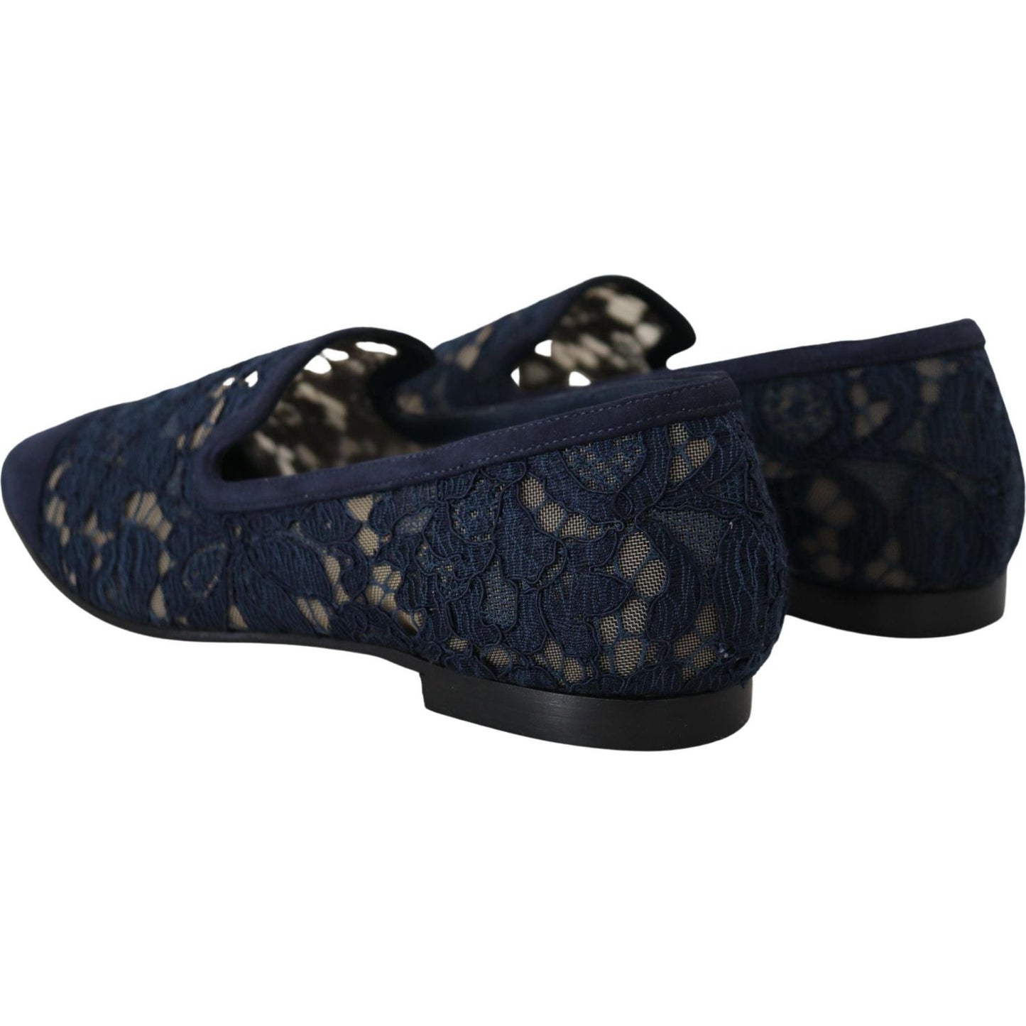 Dolce & Gabbana Elegant Blue Loafers Flats - Summer Chic blue-floral-lace-slip-ons-loafers-flats-shoes