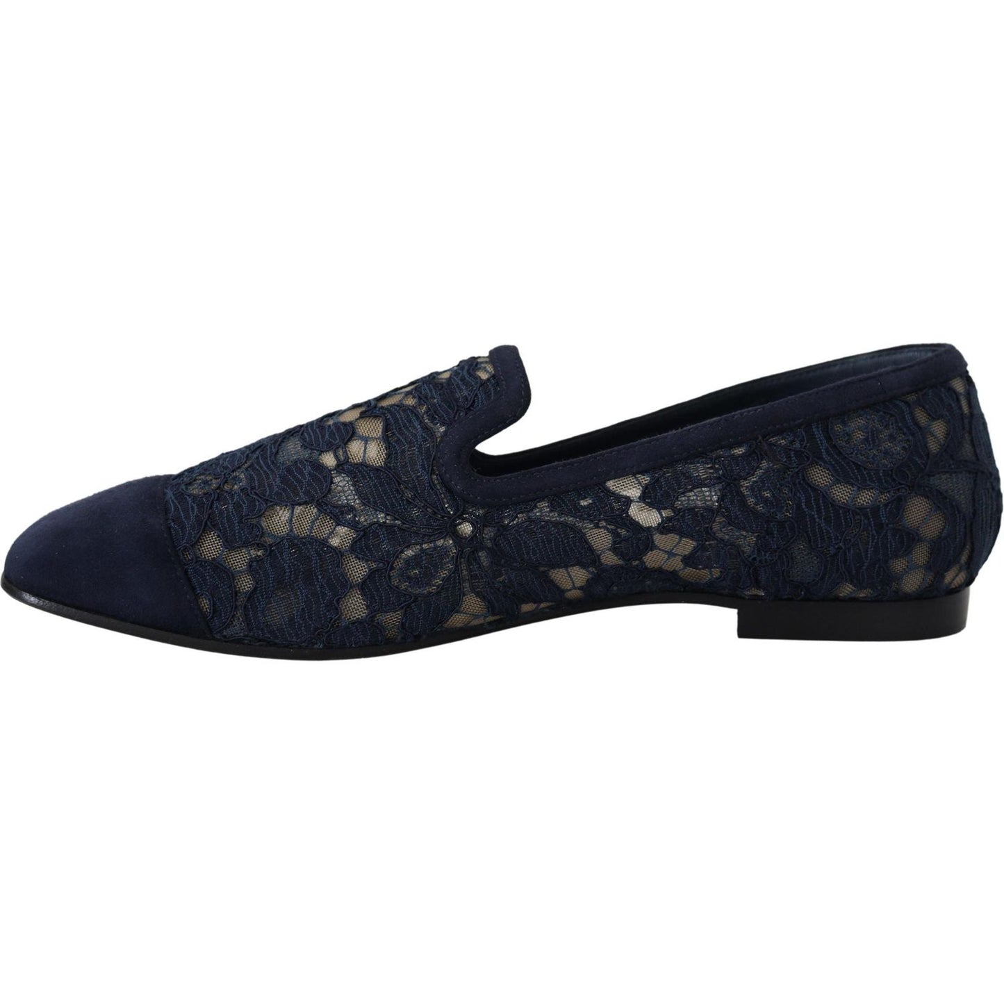 Dolce & Gabbana Elegant Blue Loafers Flats - Summer Chic blue-floral-lace-slip-ons-loafers-flats-shoes