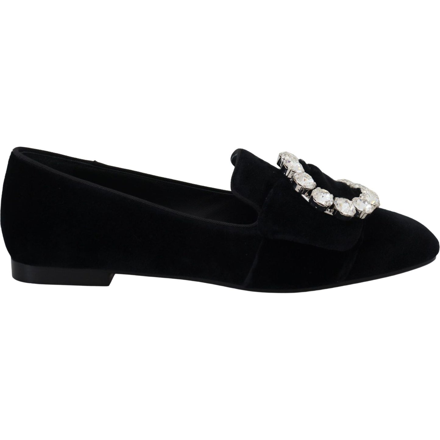 Dolce & Gabbana Chic Velvet Crystal-Embellished Loafers black-velvet-crystals-loafers-flats-shoes