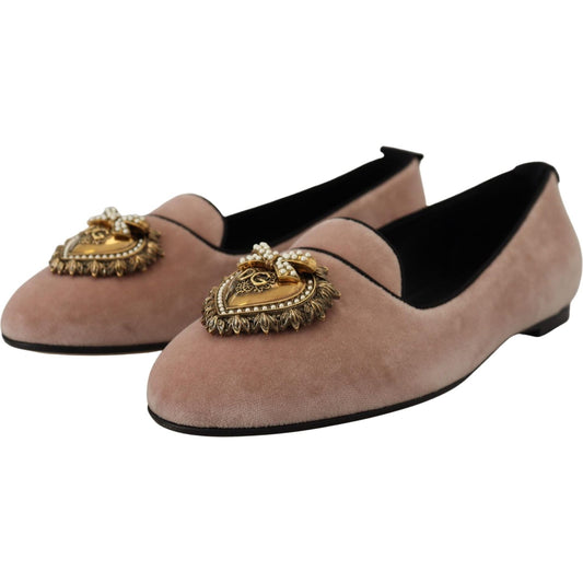 Dolce & Gabbana Elegant Pink Velvet Devotion Loafers pink-velvet-slip-ons-loafers-flats-shoes