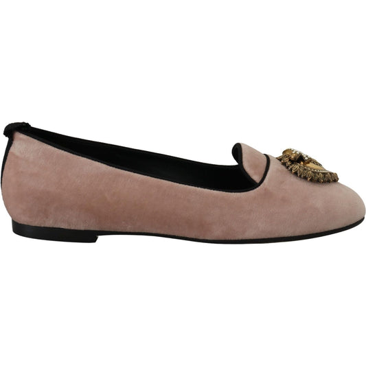 Dolce & Gabbana Elegant Pink Velvet Devotion Loafers pink-velvet-slip-ons-loafers-flats-shoes