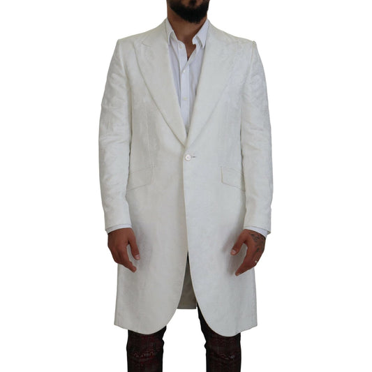 Dolce & Gabbana Elegant White Floral Brocade Trench Coat white-floral-brocade-trench-coat-jacket