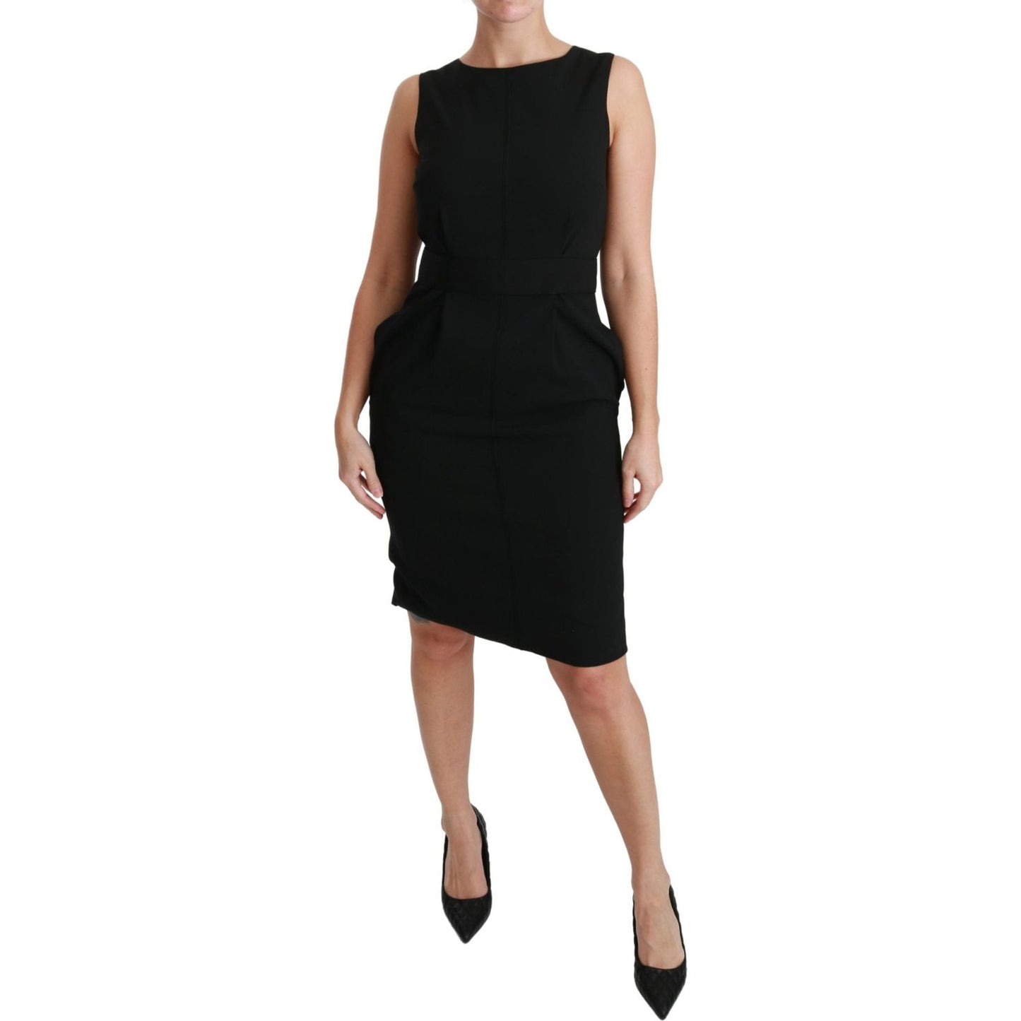 Dolce & Gabbana Elegant Knee-Length Sheath Dress in Black black-floral-sheath-stretch-formal-dress