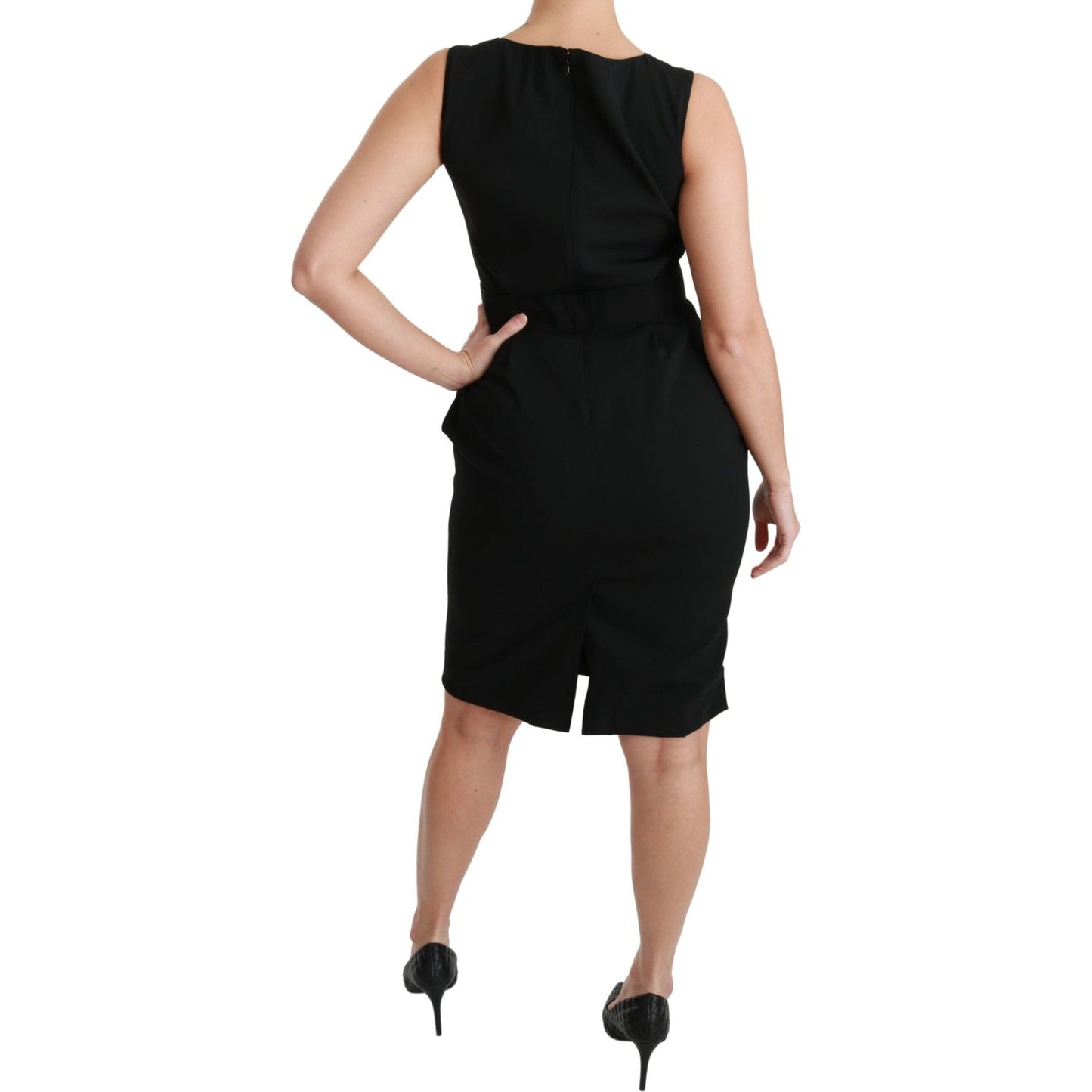 Dolce & Gabbana Elegant Knee-Length Sheath Dress in Black black-floral-sheath-stretch-formal-dress
