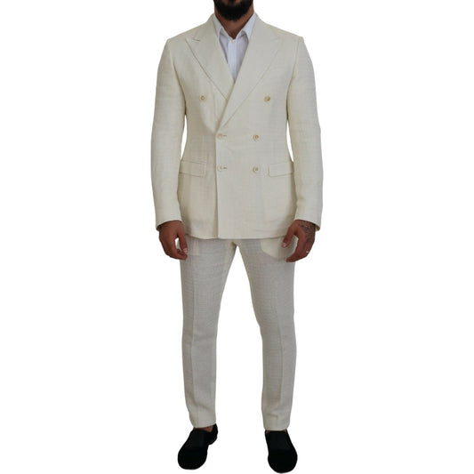 Dolce & Gabbana Elegant Off White Silk-Blend Suit white-double-breasted-2-piece-taormina-suit