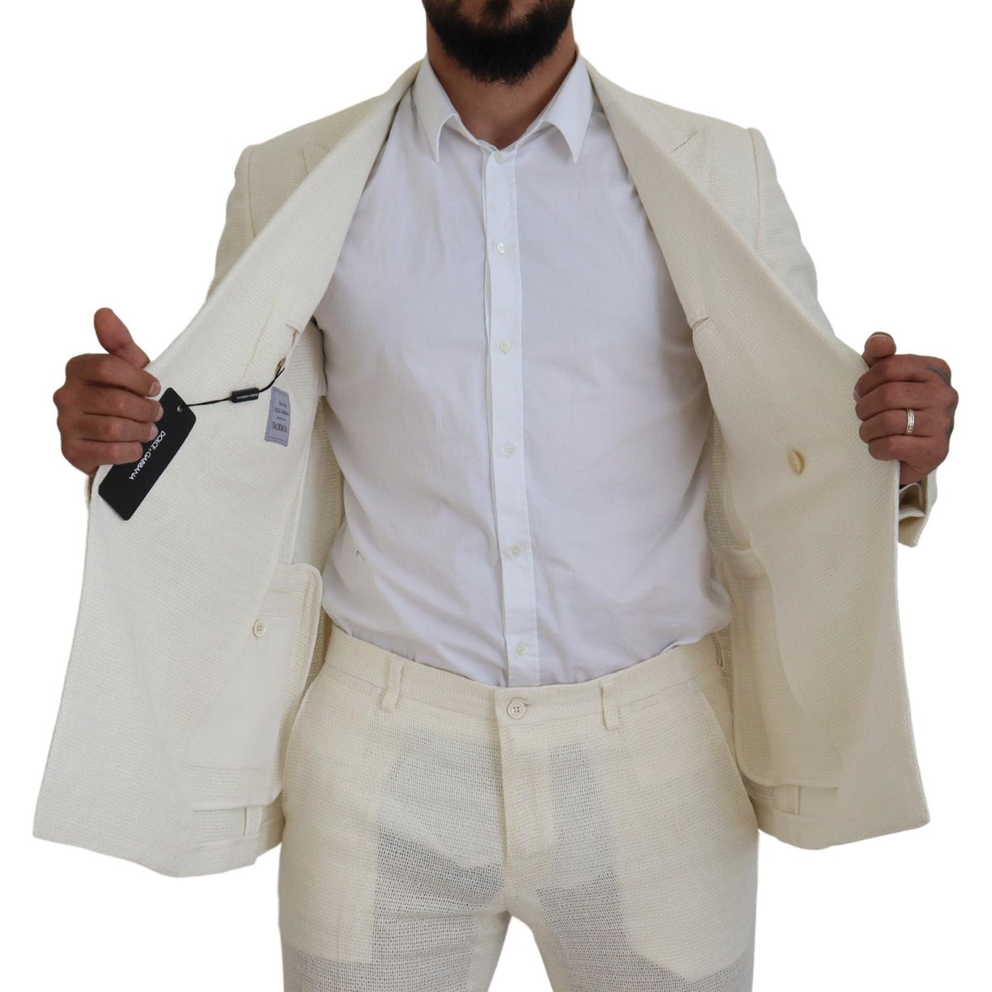 Dolce & Gabbana Elegant Off White Silk-Blend Suit white-double-breasted-2-piece-taormina-suit